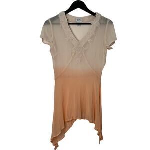 Together Beige Ombre Lace Trim Top Size 4 Handkerchief Hem Boho Romantic